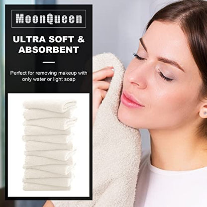 MOONQUEEN Microfiber Facial Cloths Fast Drying Washcloth 12 Pack - Premium Soft Makeup Remover Cloths - Cream - color: Cream, size: 12x12 Inch (Pack of 12)