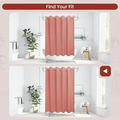 No Hook Shower Curtain Set with Snap-in Detachable Liner, 230 GSM Waffle Weave Fabric, Heavy Duty Water-Repellent, Terracotta, 72 x 86 Inch - color: Terracotta, size: 72"W x 86"L (Pack of 1)