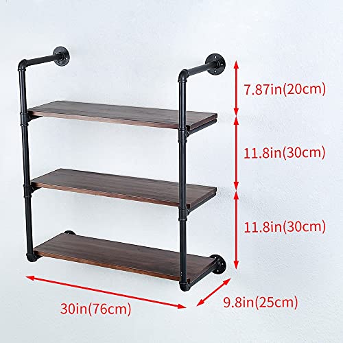 Industrial Pipe Shelves With Wood Planks,Rustic Pipe Shelving Wall Shelf | Metal Pipe Solid Pine Wood,Easy to Assemble,Wooden Board Thickness 0.78 In,For Bar Farmhouse Kitchen Office Bathroom,Bedroom - color: 3-layer, size: 30in