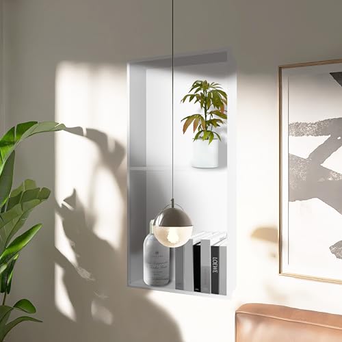 Homevacious 12"×24" Stainless Steel Shower Niche No Tile Needed White | Double Shelves Bathroom Shelf Rimless Recessed Wall Niche for Bathroom Storage - color: White