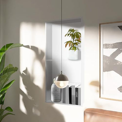 Homevacious 12"×24" Stainless Steel Shower Niche No Tile Needed White | Double Shelves Bathroom Shelf Rimless Recessed Wall Niche for Bathroom Storage - color: White