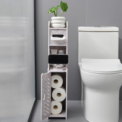 Slim Toilet Paper Storage Cabinet, Freestanding Toilet Paper Holder Stand, Bathroom Storage Cabinet for Storage and Toilet Paper Organization (Marble White)