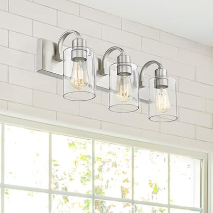 Emliviar 3-Light Vanity Light Fixture - Modern Bathroom Light Fixtures Over Mirror, Brushed Nickel Finish with Clear Glass, YCE237B-3W BN - color: Brushed Nickel - Clear Glass, size: 3-Light