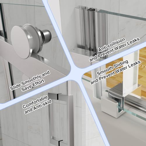 Frameless Bathtub Sliding Shower Door, 5/16" (8mm) Clear Tempered Glass, 56-60" W x 58" H, Quiet Soft-Close, Reversible Installation, SGCC Certified (Chrome-Bathtub Style A, 60" W x 58" H) - color: Chrome-Bathtub A-60" W x 58" H