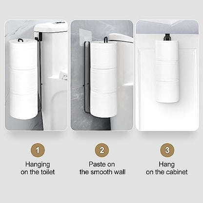 Black Bathroom Toilet Paper Roll Holder for 3 Roll Tissue （2Pcs） | , Brushed Nickel,Over The Tank Toilet Paper Holder,Self Adhesive Toilet Paper Storage Wall Mount,Stainless Steel - color: F:hold 3 Rolls Tissue(2pcs,black)