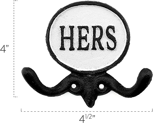 AuldHome Design His and Hers Towel Hooks (Set of 2); Cast Iron Rustic Farmhouse Decor Door Wall Hangers