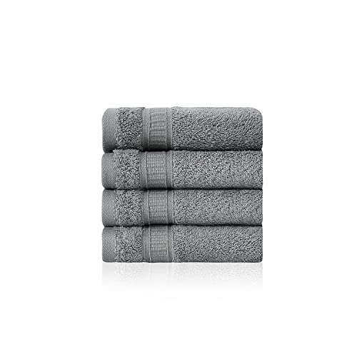 4 Piece 13” × 13” Soft Turkish Cotton Washcloths for Bathroom, Kitchen, Hotel, Spa, Gym & College Dorm | Absorbent and Super Soft Washcloth Set for Body & Face, Baby and Adults - Gray - color: Grey, size: Washcloth Set - 4 pack