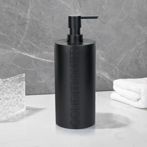 Matte Black Conditioner Dispenser Luxurious Refillable Pump Bottle with Black Resin Pump and Embossed Text, Durable Design for Bathroom and Shower - color: Conditioner Black