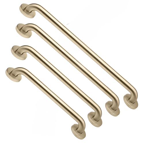 Shower Grab Bars 4 Pack – Complete Bathroom Safety Starter Bundle for Seniors – 16", 18", 24", 32" Lengths, 1.25" Diameter, 500 lb Rated – All-in-One Grab Bar Shower Safety Solution – Brushed Brass - color: Brushed Brass