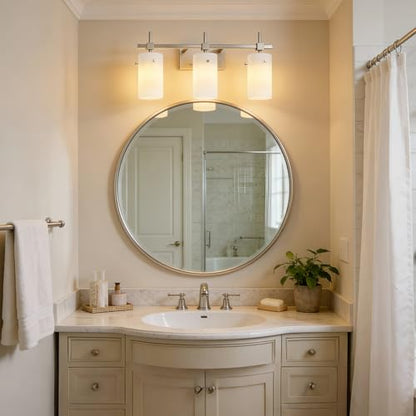 SOLFART Brushed Nickel Bathroom Light Fixtures, 3-Light Modern Vanity Light Over Mirror, Wall Sconces with Milky White Frosted Glass Shades, E26 Socket (Bulbs Not Included) - color: Brushed Nickel-Milky Globe, size: 3 Lights