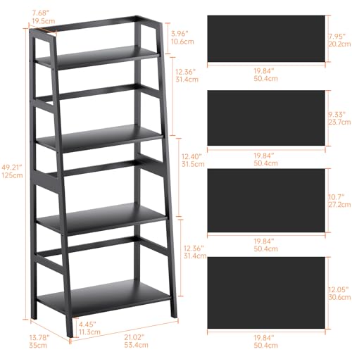 HITNET Ladder Shelf Black, 4-Tier Bookshelf, Freestanding Bathroom Storage Rack with Bamboo Frame, Plant Display Stand for Living Room, Kitchen, Home Office - color: Black