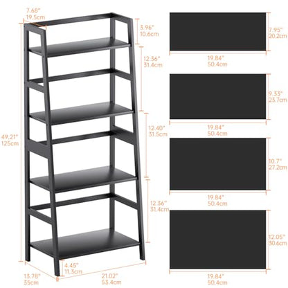 HITNET Ladder Shelf Black, 4-Tier Bookshelf, Freestanding Bathroom Storage Rack with Bamboo Frame, Plant Display Stand for Living Room, Kitchen, Home Office - color: Black