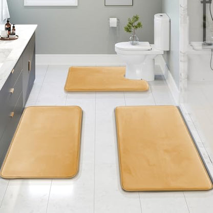 Clara Clark 3 Piece Bathroom Rugs Bath Mat Set, Velvet Memory Foam Bath Mats for Bathroom - Non-Slip, PVC Backing Bath Rugs, Washable - Dries Quickly, Beige - color: Cream