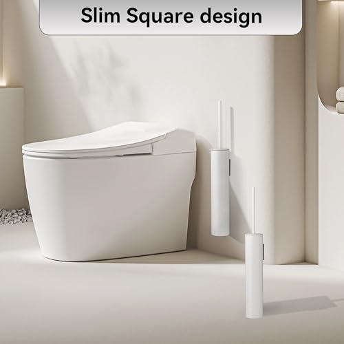 Wall Mounted WhiteToilet Brush with Holder,Durable Cleaning Toilet Bowl Brushes with Holders - color: White