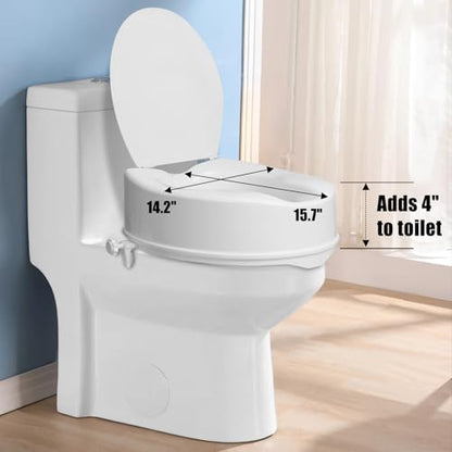 Raised Toilet Seat with Lid for Elderly, 4" High Toilet Seat for Elongated or Standard Commode, Raised Toilet Seat for Seniors, Handicap Toilet Seat Riser with Cover - size: 4"