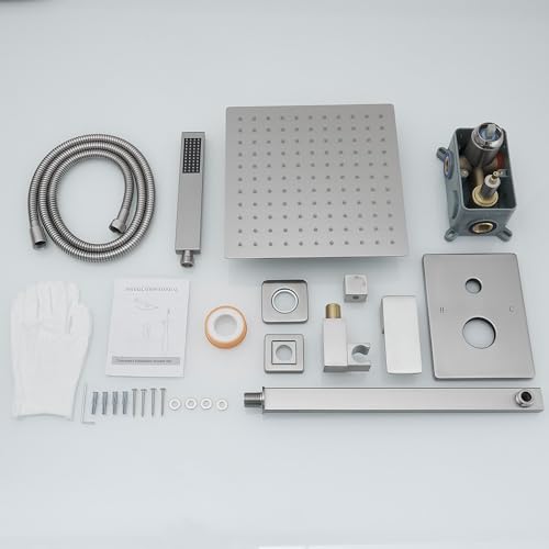 Brushed Nickel Shower System 10 Inch Bathroom Luxury Rain Mixer Shower Combo Set Wall Mounted Rainfall Shower Head and Handheld System Shower Faucet Rough-in Valve Body and Trim Kit - color: Brushed Nickel, size: 10 Inch