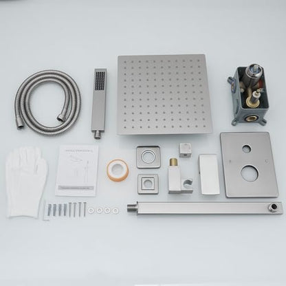 Brushed Nickel Shower System 10 Inch Bathroom Luxury Rain Mixer Shower Combo Set Wall Mounted Rainfall Shower Head and Handheld System Shower Faucet Rough-in Valve Body and Trim Kit - color: Brushed Nickel, size: 10 Inch