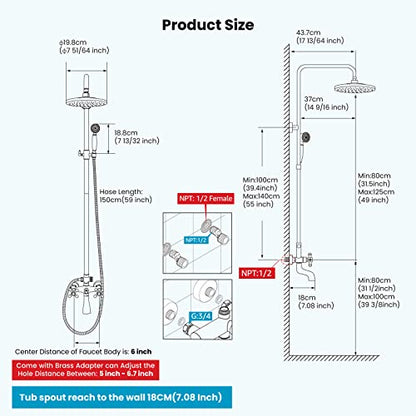 gotonovo Exposed Shower Faucet with Spout Antique Brass,Straight Pipe | Brass Bathroom Exposed Shower System,8’’ Rain Head,Swivel Tub Spout 2 Cross Handle,Adjustable Handheld Sprayer,Wall Mount - color: Antique Gold
