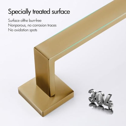 BAGNOLUX Gold Towel Bar, Bathroom Set 4 Pieces, Bath Towel Holder Set SUS304 Stainless Steel, Towel Bar Rack Set for Wall Mounted, Square Bathroom Accessories Set Fixture Heavy Duty, Brushed Brass - color: Brushed Brass