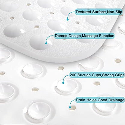 Bathtub and Shower Mats, Extra Long Non-Slip Bath Tub Mat 39 x 16 Inch, Machine Washable Bathmat with Suction Cups & Drain Holes for Bathroom Floor, White - color: White