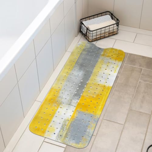 LNOND Yellow Bathtub Mat Non Slip, 40 X 16 Inch Tub Mat for Bathroom, Abstract Art Bath Tub Shower Mat with Drain Holes and Suction Cups - color: 2-yellow