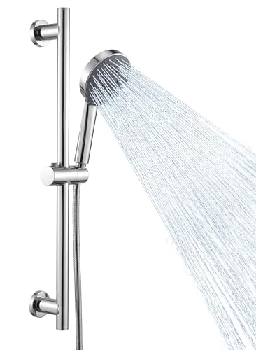 KES Adjustable Shower Head with Slide Bar, Handheld Shower Head Holder 5 Function with Extra Long Hose System Set, Wall Mount 18/8 Stainless Steel Polished Finish, F204-PS-C1 - color: Polished Silver
