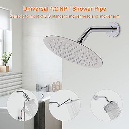 Shower Arm with Flange and Teflon Tape, Wall Mounted Shower Pipe 304 Stainless Steel Extension Arm for Fixed Shower Head & Handheld (6 Inch, Chrome) - color: Chrome, style: 6 Inch