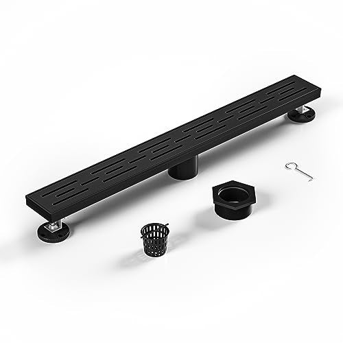 Linear Shower Drain 24" Matte Black 304 Stainless Steel | with Drain Grate| Fast Drainage | Stainless Floor Drain Grate | Hair Strainer | Drain Key | The Upgrade for Your Bathroom - size: 24 Inch