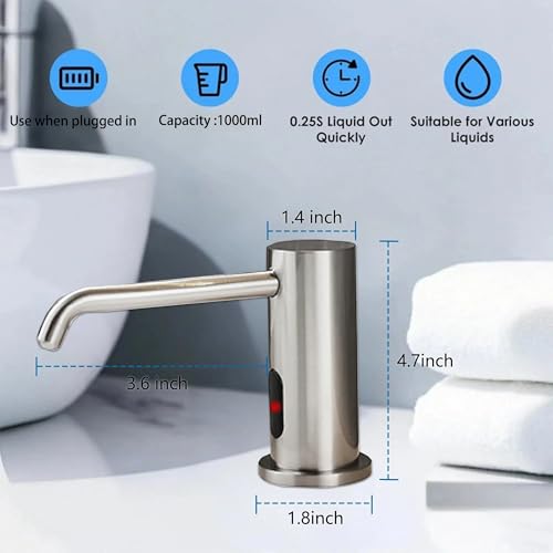 Touchless Automatic Built in Sink Soap Dispenser Infrared Sensors Soap | Electric Sensor Soap Dispenser With Bottle And Pump Commercial Accessory For Kitchen Bathroom And Public Wash Sink Daily Use - size: Drip-Silver - Brushed
