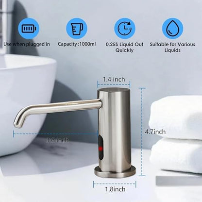 Touchless Automatic Built in Sink Soap Dispenser Infrared Sensors Soap | Electric Sensor Soap Dispenser With Bottle And Pump Commercial Accessory For Kitchen Bathroom And Public Wash Sink Daily Use - size: Drip-Silver - Brushed