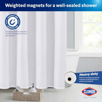 Clorox 2-in-1 Bathroom Shower Curtain Liner, Durable Fabric, Weighted Magnets for Bath Water Control, Washable Premium Quality, Extra Long, Modern - 72" x 78" White - color: White - Extra Long
