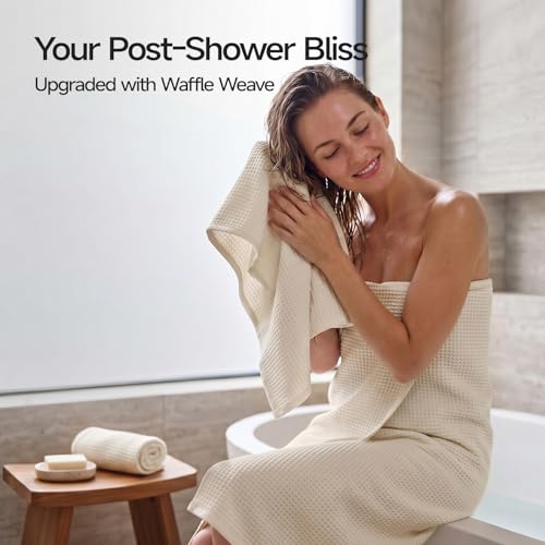 ecolook 6-Piece Waffle Weave Towel Set, 100% Cotton, Lightweight, Absorbent & Quick-Drying, 2 Bath Towels (31×63 in), 2 Hand Towels, 2 Washcloths, Lint-Free for Bathroom, Pool, Gym, Travel - Khaki - color: Khaki