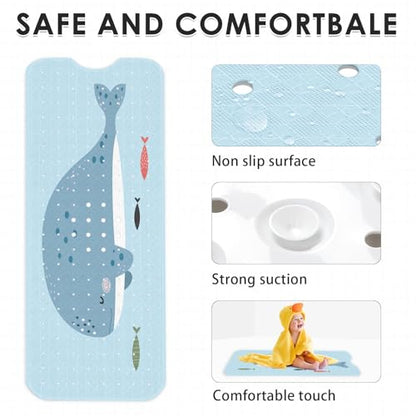 Cute Whale Ocean Bathtub Shower Mat Funny Kids Sea Non-Slip Tub Extra Long Bath Floor 40X16 Inch Machine Washable for Bathroom Tub Bath Mat for Toddler and Baby - color: Cute Whale Ocean