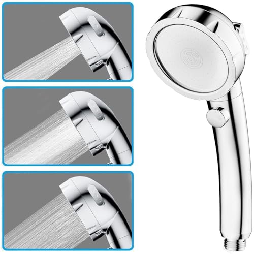 3-Setting Detachable Shower Head, Chrome Finish | High Pressure Water Saving, ON/OFF Switch, 3 Spray Modes, Interface G1/2 (0.8 inches)