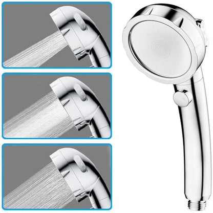 3-Setting Detachable Shower Head, Chrome Finish | High Pressure Water Saving, ON/OFF Switch, 3 Spray Modes, Interface G1/2 (0.8 inches)