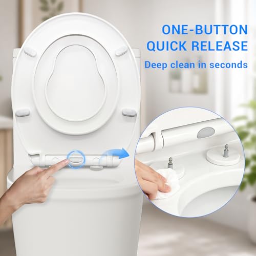 KHE Round Toilet Seat with Built-In Toddler Seat, Soft Close, 16.5 Inch | Quick Release for Easy Cleaning, Non-Slip Bumpers, Durable PP, White - size: Round 16.5'' with Toddler Seat