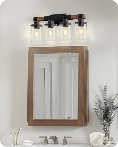 4-Light Bathroom Light Fixture, Farmhouse Vanity Lights for Bathroom with Glass Shade, Rustic Bathroom Light Fixtures, E26 Base F09BD05 - size: 4-Light