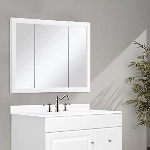 Design House Wyndham Tri-View Medicine Cabinet, 36", White | Wall Mount, Transitional, Wood, Bath, 545103-WHT - color: White, size: 36 in. W x 30 in. H