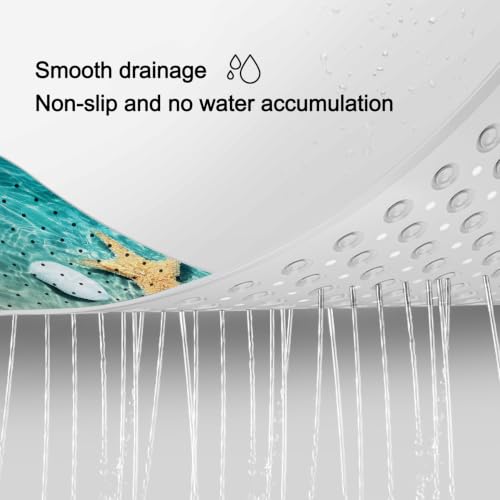 LNOND Summer Beach Bathtub Mat Non Slip, 40 X 16 Inch Tub Mat for Bathroom, Starfish Seashell Bath Tub Shower Mat with Drain Holes and Suction Cups - color: Beach Starfish Seashell