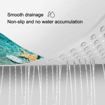 LNOND Summer Beach Bathtub Mat Non Slip, 40 X 16 Inch Tub Mat for Bathroom, Starfish Seashell Bath Tub Shower Mat with Drain Holes and Suction Cups - color: Beach Starfish Seashell