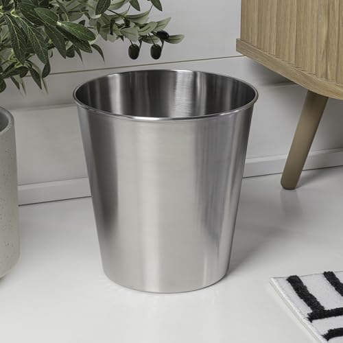happimess Nolan 2 Gal Smooth Steel Wastebasket, Brushed Steel | 10" Height, Lidless Open Top, Fingerprint Resistant, Mechanical Polishing, Small Space Design - color: Brushed Steel, size: Set of 1