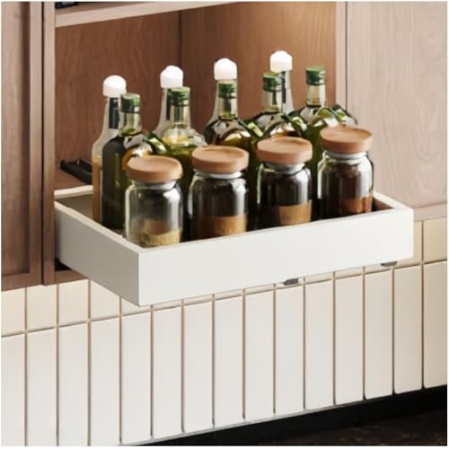 Fokyfok Pull out Cabinet Organizer,Width (11"-18") and Depth (10"-13") Expandable,No Drill Adjustable Slide out Drawers for Pantry,Adhesive Roll out Shelves Short,for upper cabinet,White - color: White, size: (11"W-18"W)X(10"D-13"D)
