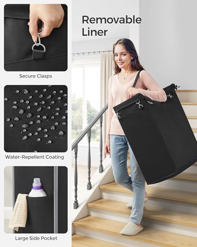 SONGMICS Laundry Basket with Wheels, 2-Section Rolling Laundry Hamper, 37 Gallons (140 L), Removable Liner, Steel Frame with Handle, 27.2 x 15.4 x 31.9 Inches, Ink Black URLS004B01 - color: Ink Black, size: 140 L (2-Section)