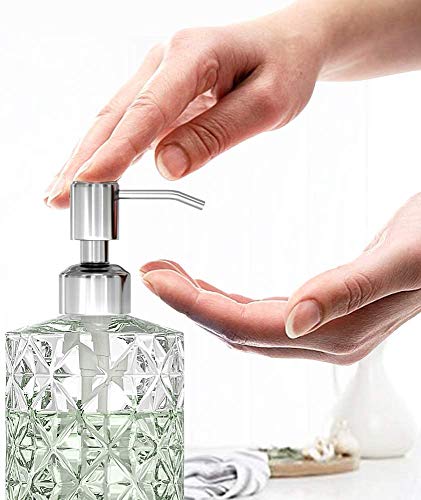 Soap Dispenser, 2 Pack, 12 Oz, Clear Diamond Design Glass | Refillable Hand Soap Dispensers, 304 Rust Proof Stainless Steel Pump, For Kitchen, For Bathroom, Lotion Dispensers