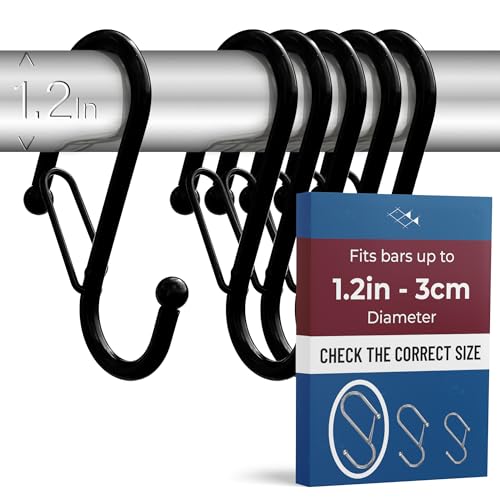 6 S-Shaped Hooks with Anti-Fall System. Anti Drop S-Shaped Hook with Safety Buckle to Prevent Falls. Heavy Duty. (Black, 4in Long (Diameter Rod<1.2in)) - color: Black, size: Large - 1.2In Diameter
