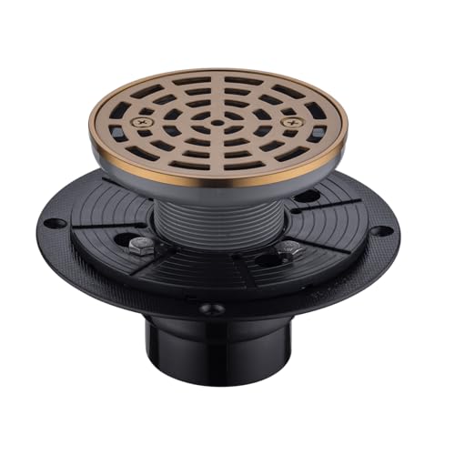 RANDOM Round Shower Drain SUS304 Stainless Steel Champagne Bronze Shower Drain 4 inch with Adjustable PVC Base Flange,Shower Floor Drain with Removable Cover Grid Grate - color: A-champagne Bronze-4″ Round With Base Flange