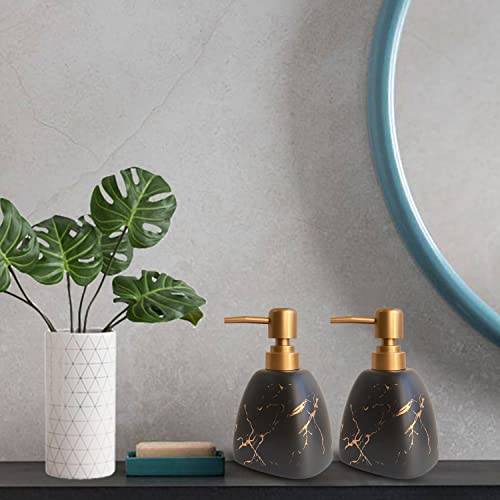 Ceramic Soap Dispenser for Bathroom Black Soap Dispenser for Kitchen Dish Soap Dispenser with Marble Pattern Liquid Hand Soap Dispenser Pump Bottle (Pyramid Black Marble Bottle) - color: Pyramid Black Marble Bottle