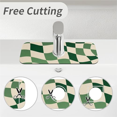 Kitchen Sink Splash Guard，Green-and cream checkered Faucet Mat Sink Gadgets-Super Absorbent Fast Drying Mat Drip Catcher for Kitchen, Bathroom,Sink Mat, Dish Drying Mat, Bathroom(15" X 5.5" ) - color: Green-and cream checkered