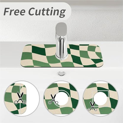 Kitchen Sink Splash Guard，Green-and cream checkered Faucet Mat Sink Gadgets-Super Absorbent Fast Drying Mat Drip Catcher for Kitchen, Bathroom,Sink Mat, Dish Drying Mat, Bathroom(15" X 5.5" ) - color: Green-and cream checkered
