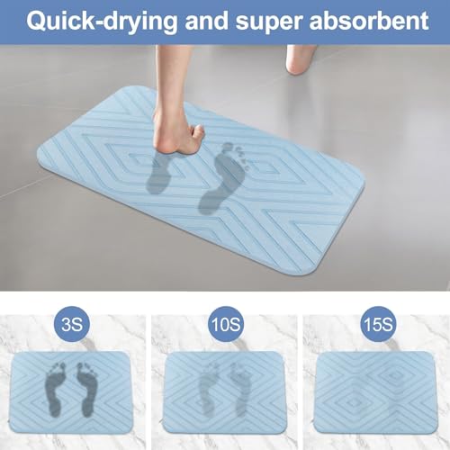 2 Pack Stone Bath Mat, Diatomaceous Earth Shower Mat, Non-Slip Super Absorbent Quick Drying Bathroom Kitchen Floor Mat, 24x15, Blue - color: Blue